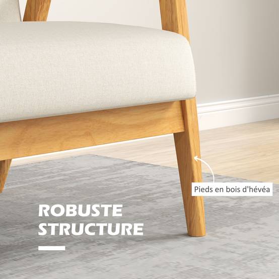 Canapé 2 places 115 cm canapé scandinave avec dossier capitonné, assise rembourrée et accoudoirs, beige - Image 7