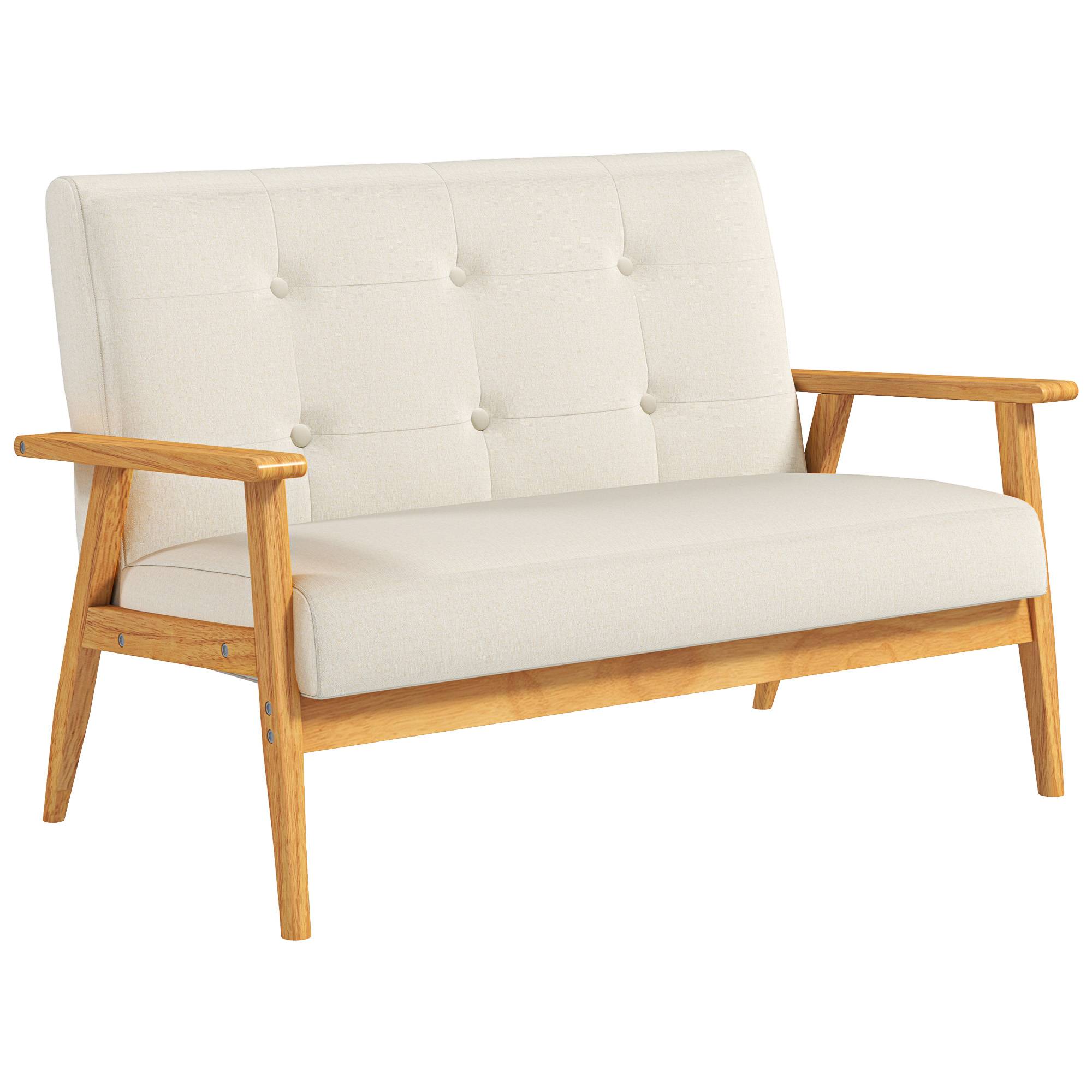Canapé 2 places 115 cm canapé scandinave avec dossier capitonné, assise rembourrée et accoudoirs, beige - Image 2