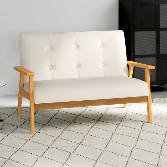Canapé 2 places 115 cm canapé scandinave avec dossier capitonné, assise rembourrée et accoudoirs, beige - Image 10