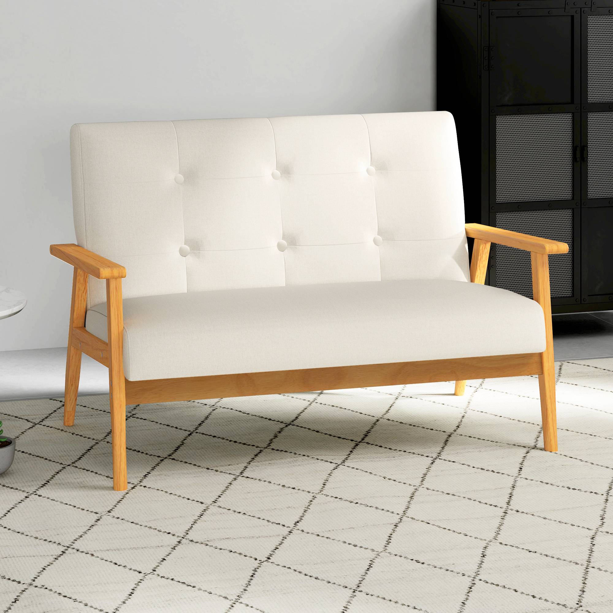 Canapé 2 places 115 cm canapé scandinave avec dossier capitonné, assise rembourrée et accoudoirs, beige - Image 10