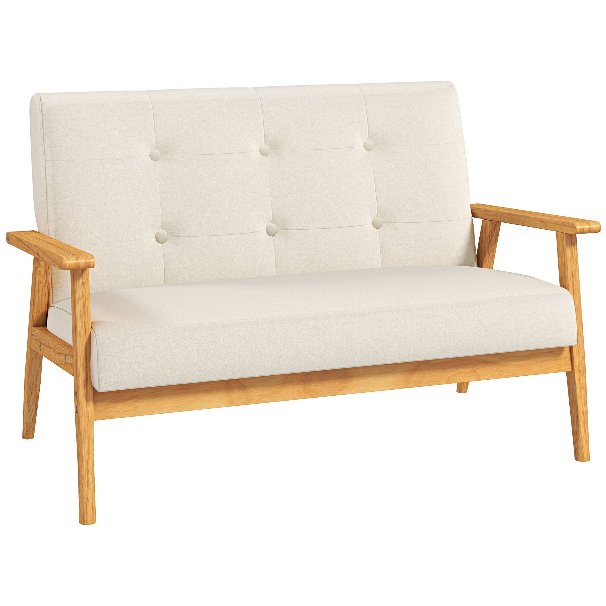 Canapé 2 places 115 cm canapé scandinave avec dossier capitonné, assise rembourrée et accoudoirs, beige - Image 1