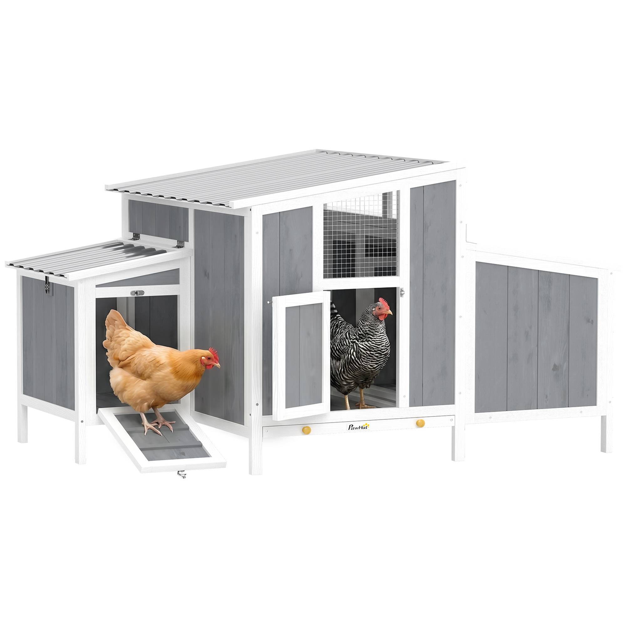 Sans Marque - Poulailler bois, porte verrouillable, nichoir, toit PET étanche, 3-4 poules, 145x90x92 cm, Gris - Image 1