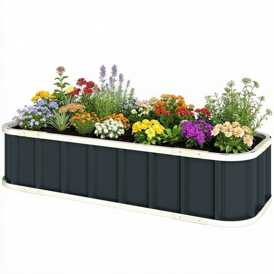 Carré potager acier galvanisé jardin extérieur fond ouvert montage rapide 136x31 cm gris - ComfortXL Outdoor Living - Image 2