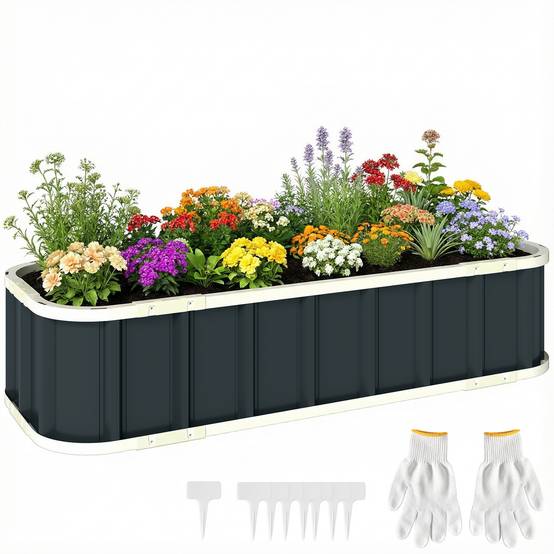 Carré potager acier galvanisé jardin extérieur fond ouvert montage rapide 136x31 cm gris - ComfortXL Outdoor Living - Image 1