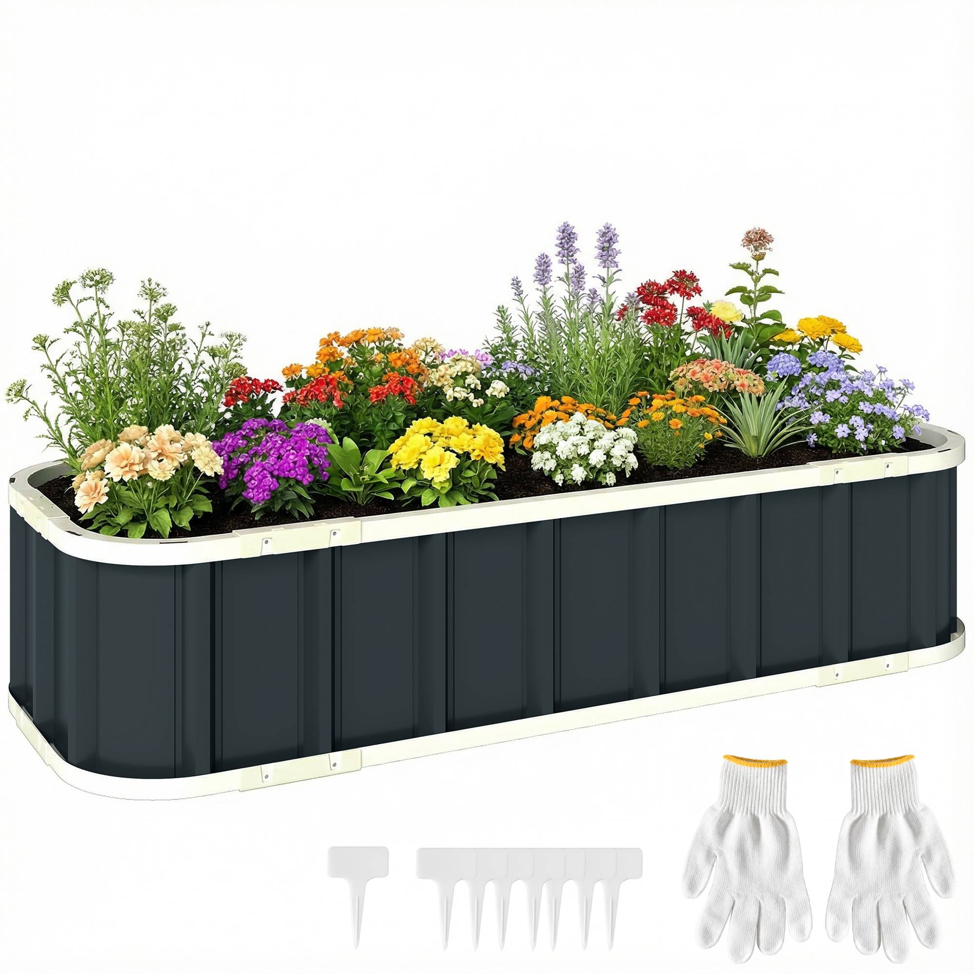 Carré potager acier galvanisé jardin extérieur fond ouvert montage rapide 136x31 cm gris - ComfortXL Outdoor Living - Image 1