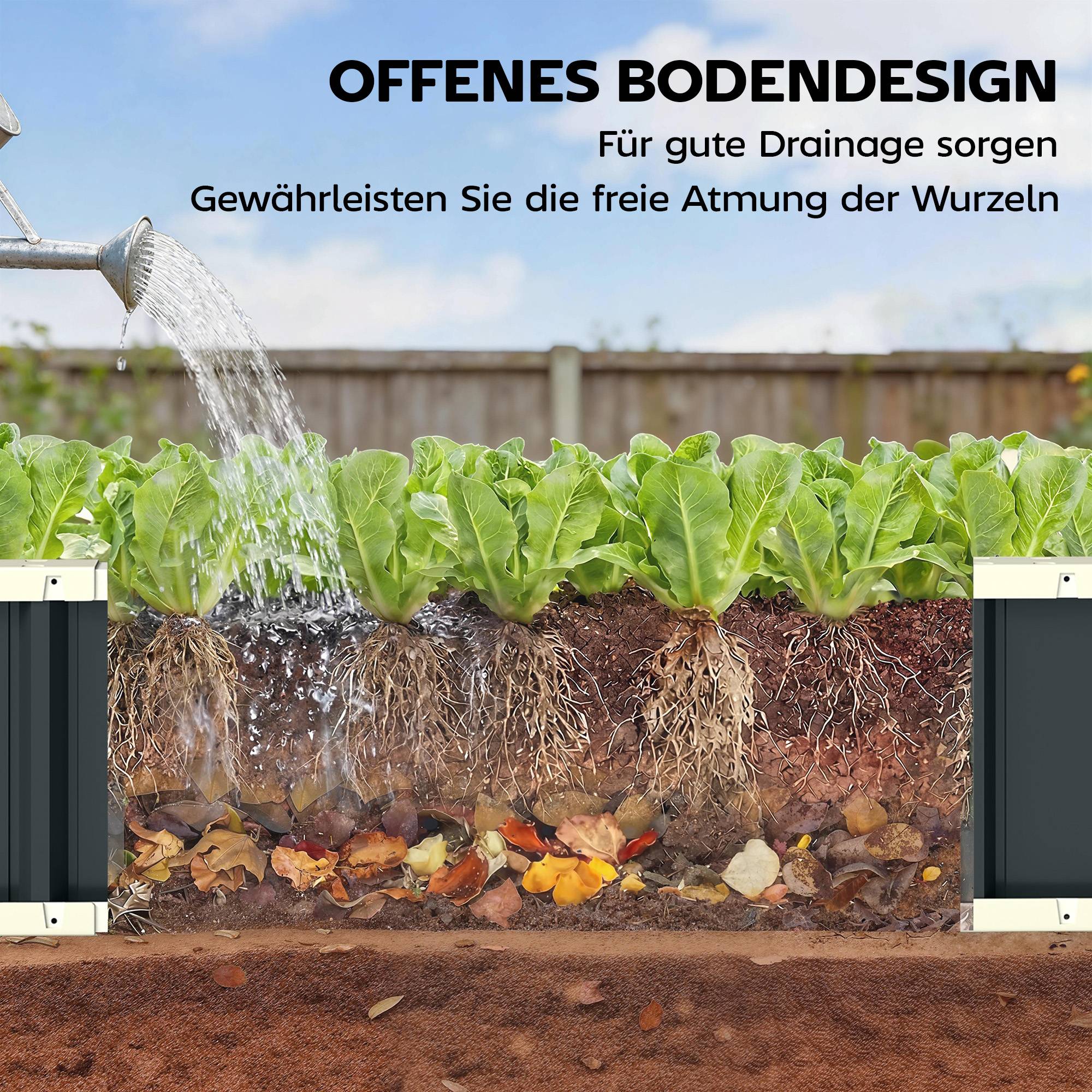 Carré potager acier galvanisé jardin extérieur fond ouvert montage rapide 136x31 cm gris - ComfortXL Outdoor Living - Image 9