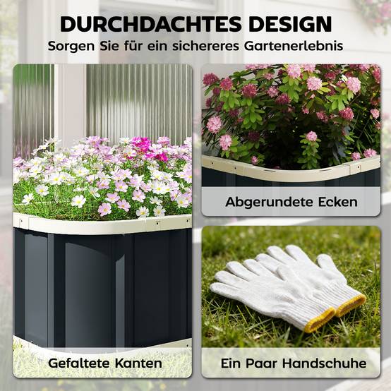 Carré potager acier galvanisé jardin extérieur fond ouvert montage rapide 136x31 cm gris - ComfortXL Outdoor Living - Image 6