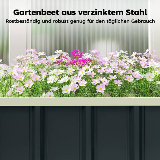 Carré potager acier galvanisé jardin extérieur fond ouvert montage rapide 136x31 cm gris - ComfortXL Outdoor Living - Image 8