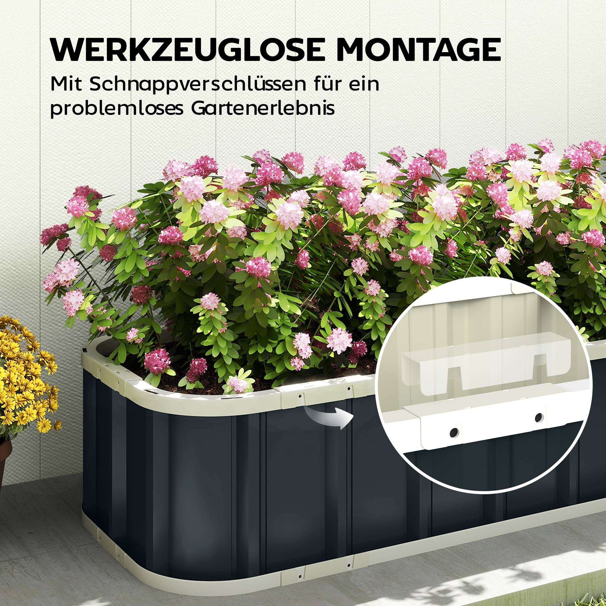 Carré potager acier galvanisé jardin extérieur fond ouvert montage rapide 136x31 cm gris - ComfortXL Outdoor Living - Image 7