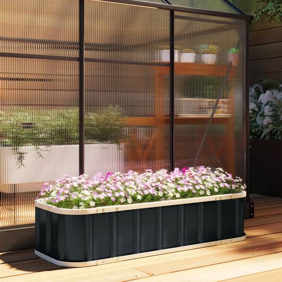 Carré potager acier galvanisé jardin extérieur fond ouvert montage rapide 136x31 cm gris - ComfortXL Outdoor Living - Image 10