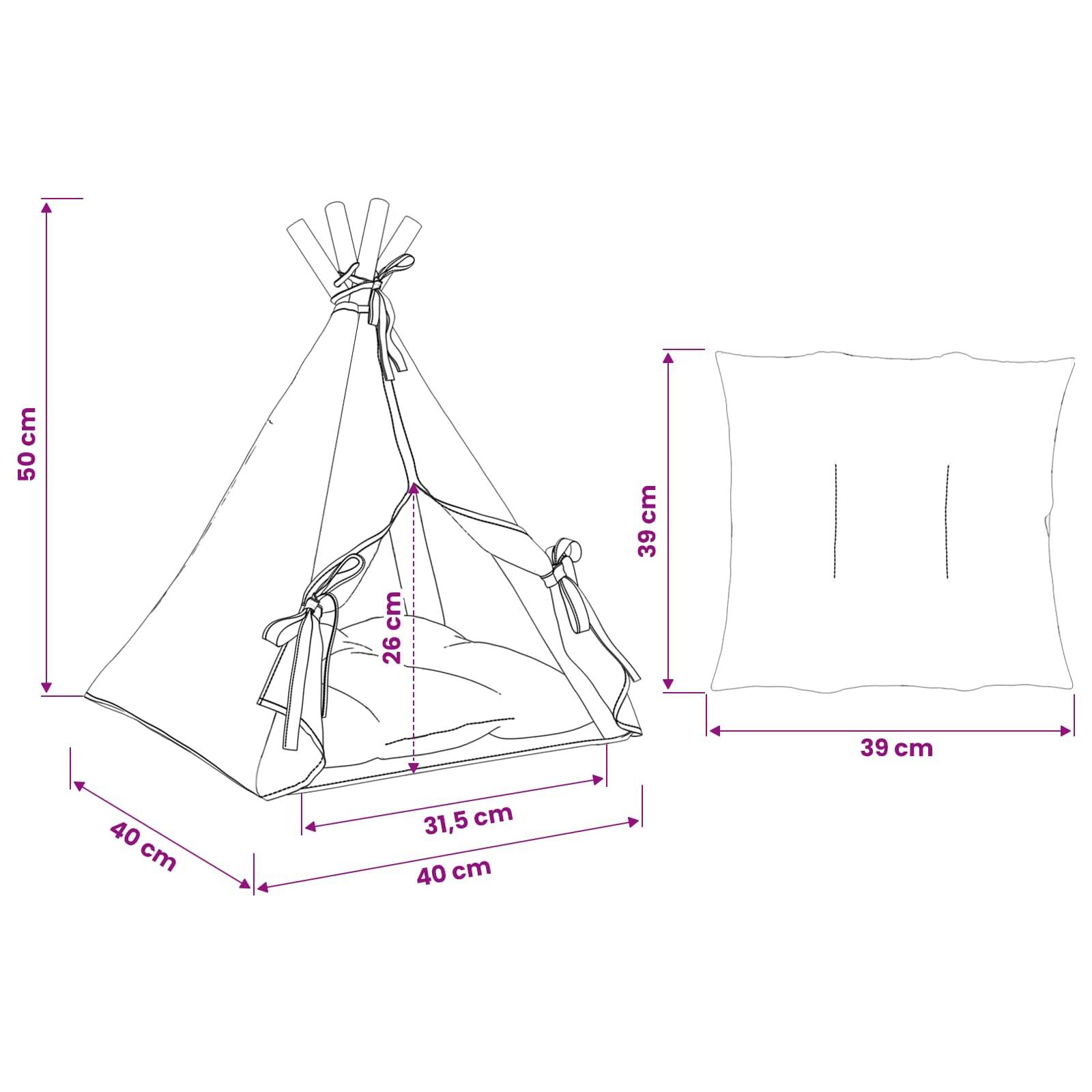 Vidaxl - Teepee pour animaux de compagnie avec coussin 40 x 40 x 50 cm vidaXL 42020252 - Image 3