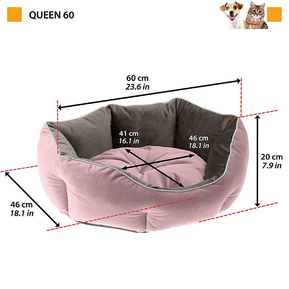 Ferplast - Ferplast Divan pour chats et chiens QUEEN 60 con coussin, couchage rembourré pour animaux, double-face, velours doux, lavable, 60x46x20, rose - Image 2