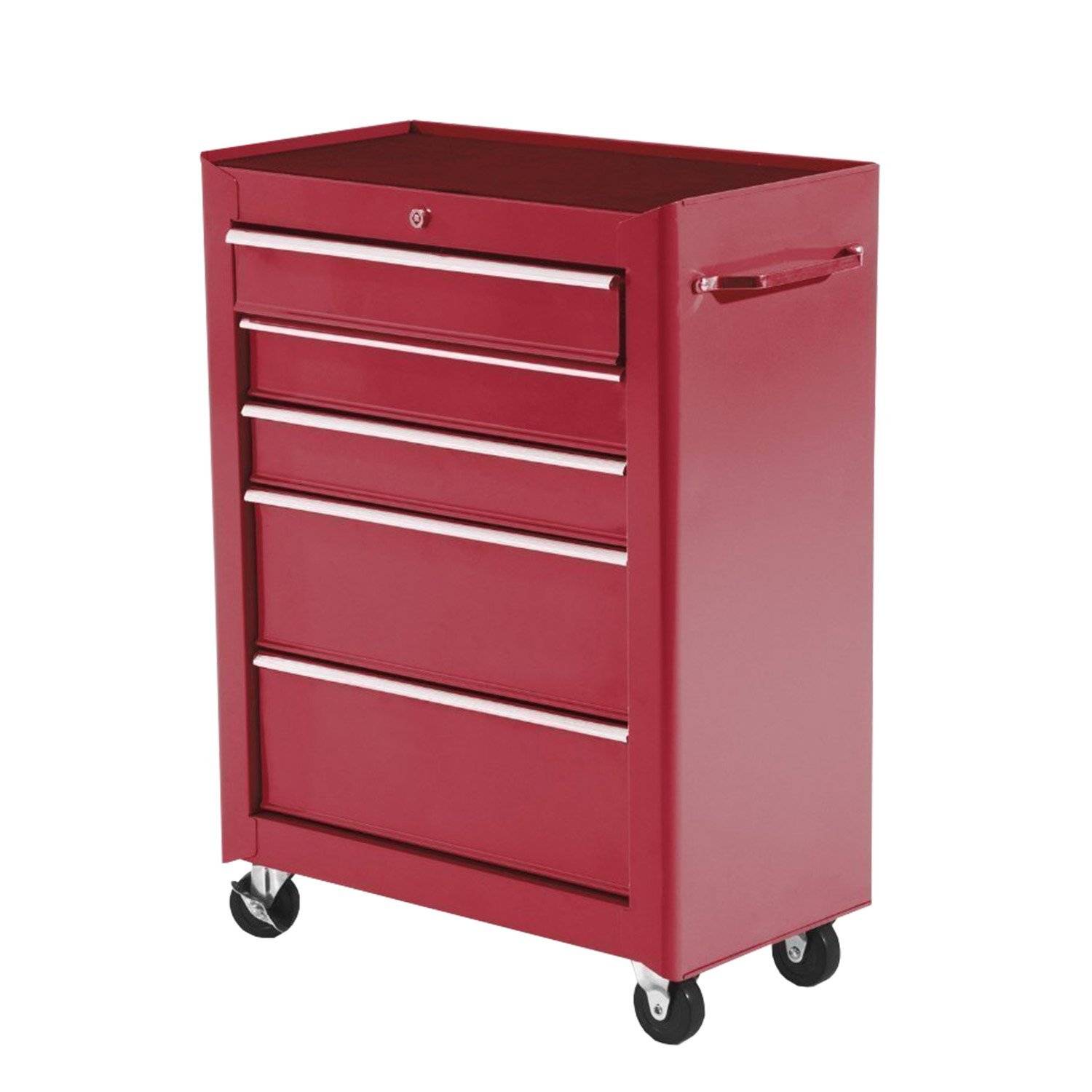 Chariot à outils sur roulettes, servante d'atelier acier 5 tiroirs verrouillable avec 2 clés, 61,5 x 33 x 82,5 cm, rouge - Image 2