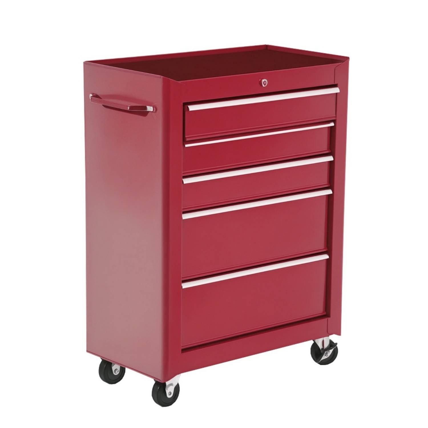 Chariot à outils sur roulettes, servante d'atelier acier 5 tiroirs verrouillable avec 2 clés, 61,5 x 33 x 82,5 cm, rouge - Image 1