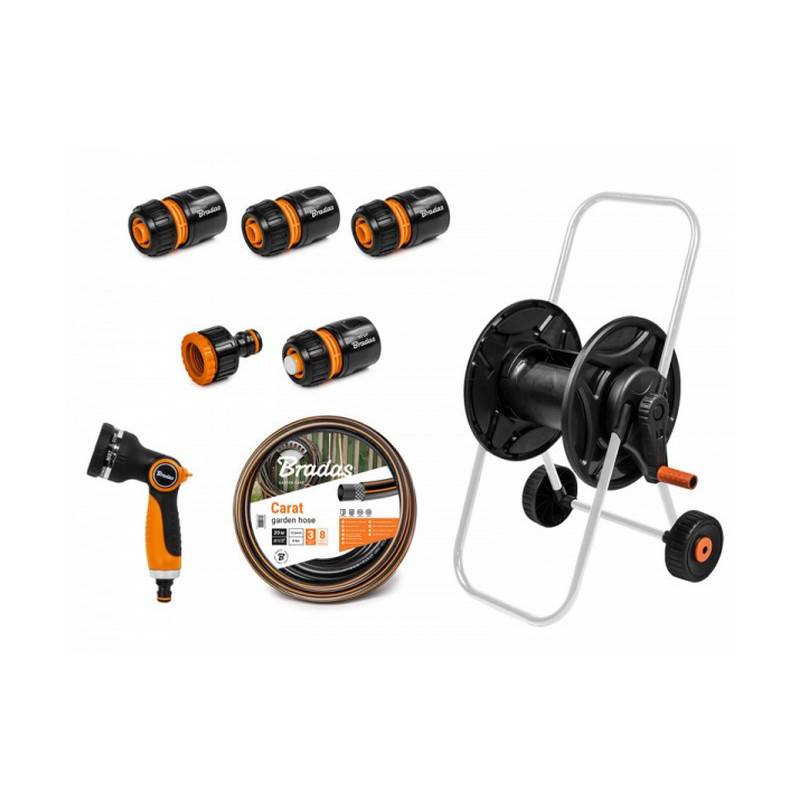 Kit dévidoir avec tuyau arrosage 1/2" BLACK LINE 20m et accessoires - Image 1