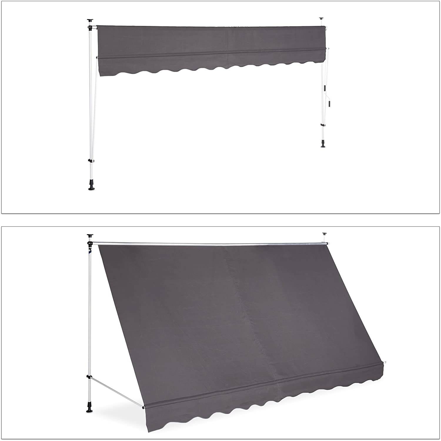 Store banne télescopique de balcon manivelle hauteur réglable résistant uv polyester acier 350 x 120 cm gris - Image 2