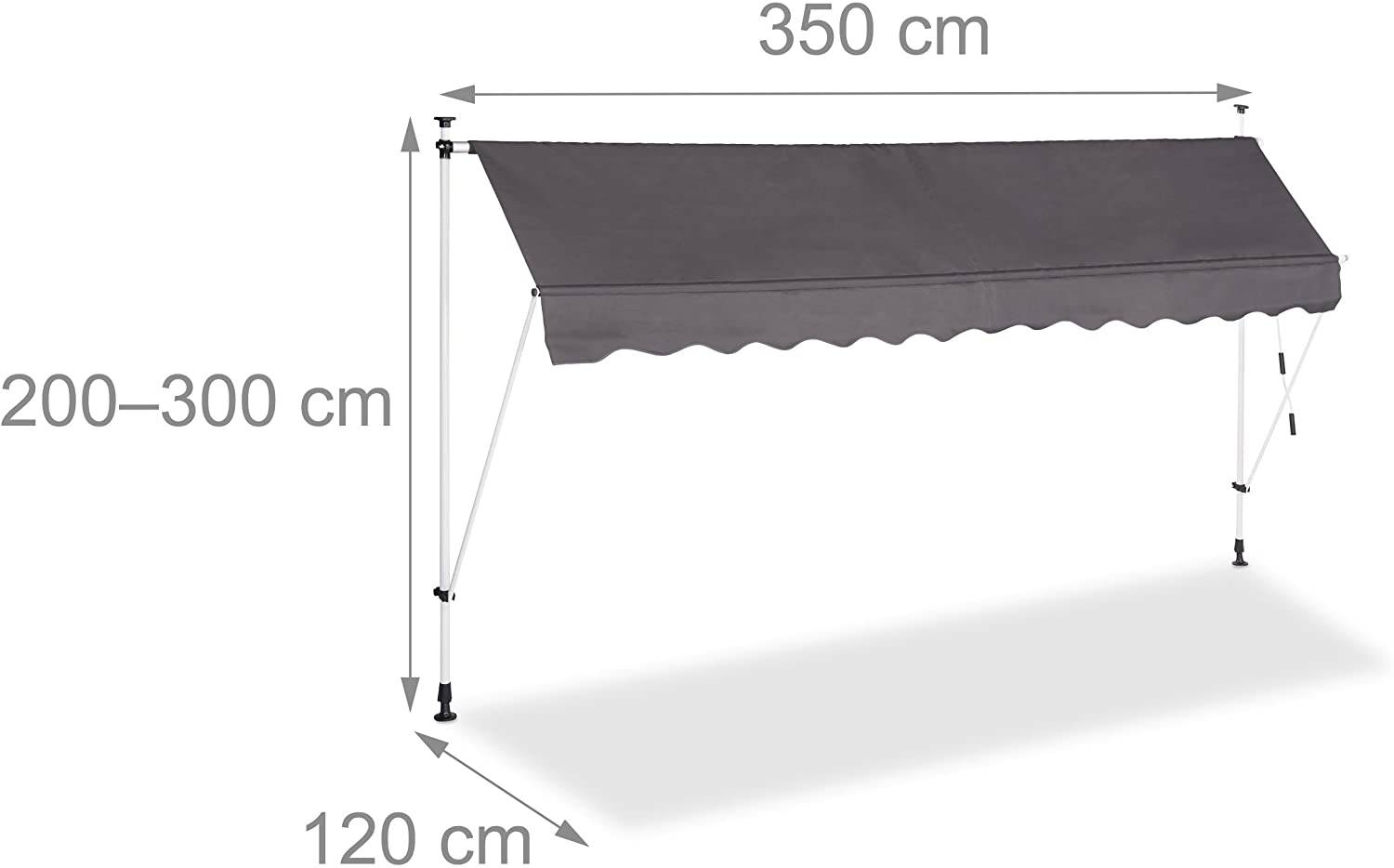Store banne télescopique de balcon manivelle hauteur réglable résistant uv polyester acier 350 x 120 cm gris - Image 1