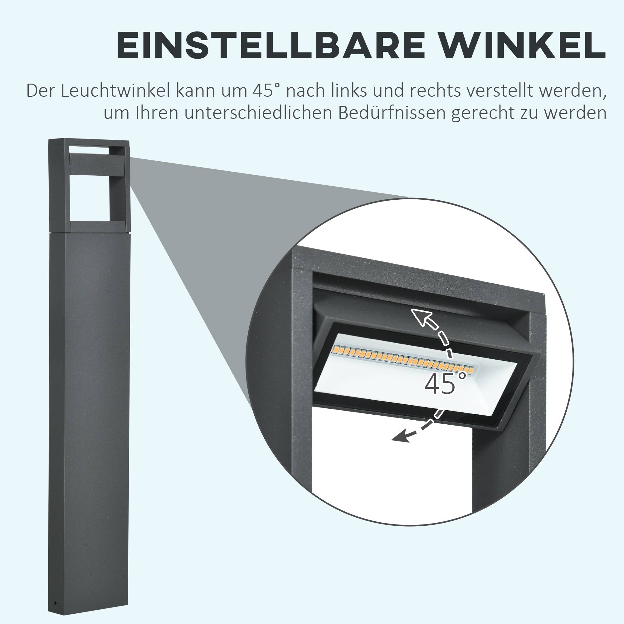 ComfortXL - Borne Extérieure LED Aluminium Jardin Tête Orientable IP65 90cm Gris Anthracite - ComfortXL Outdoor Living - Image 5