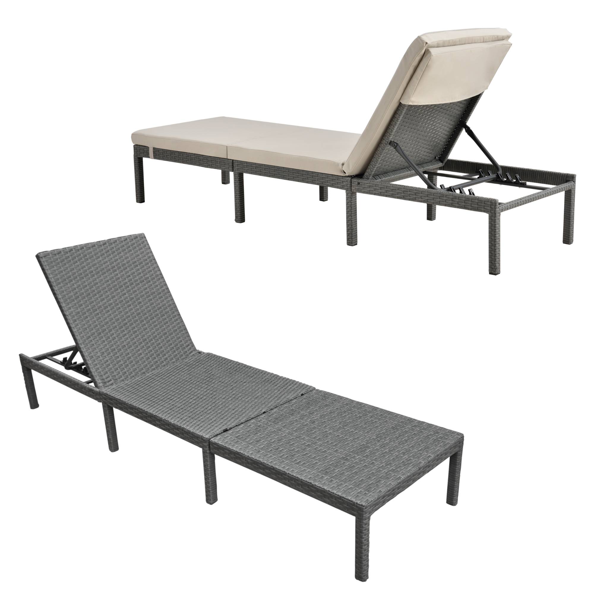 Bain de soleil Cartes avec Coussin Acier Polyester 198 x 60 x 27 cm Gris Foncé Beige [en.casa] - Image 4