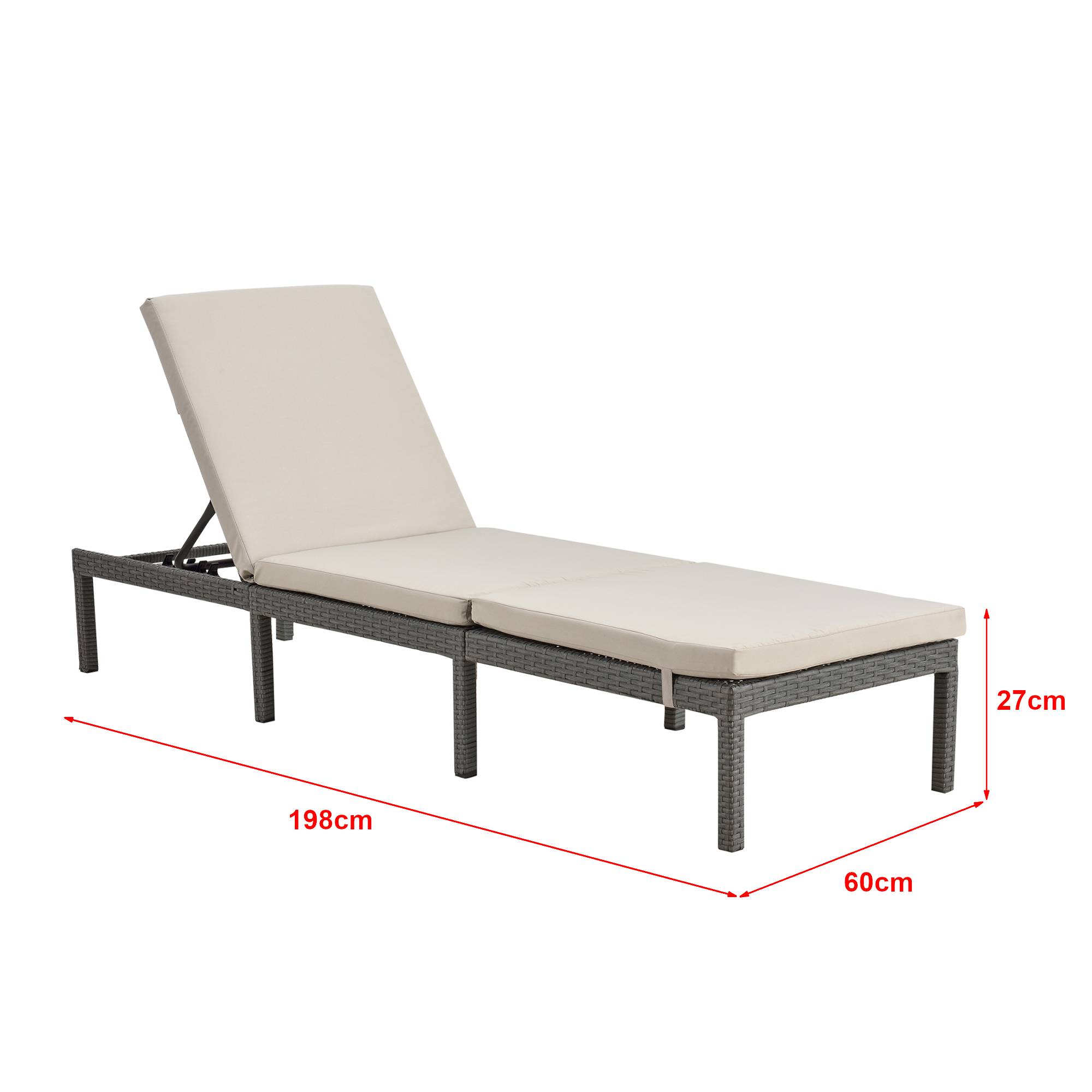 Bain de soleil Cartes avec Coussin Acier Polyester 198 x 60 x 27 cm Gris Foncé Beige [en.casa] - Image 3