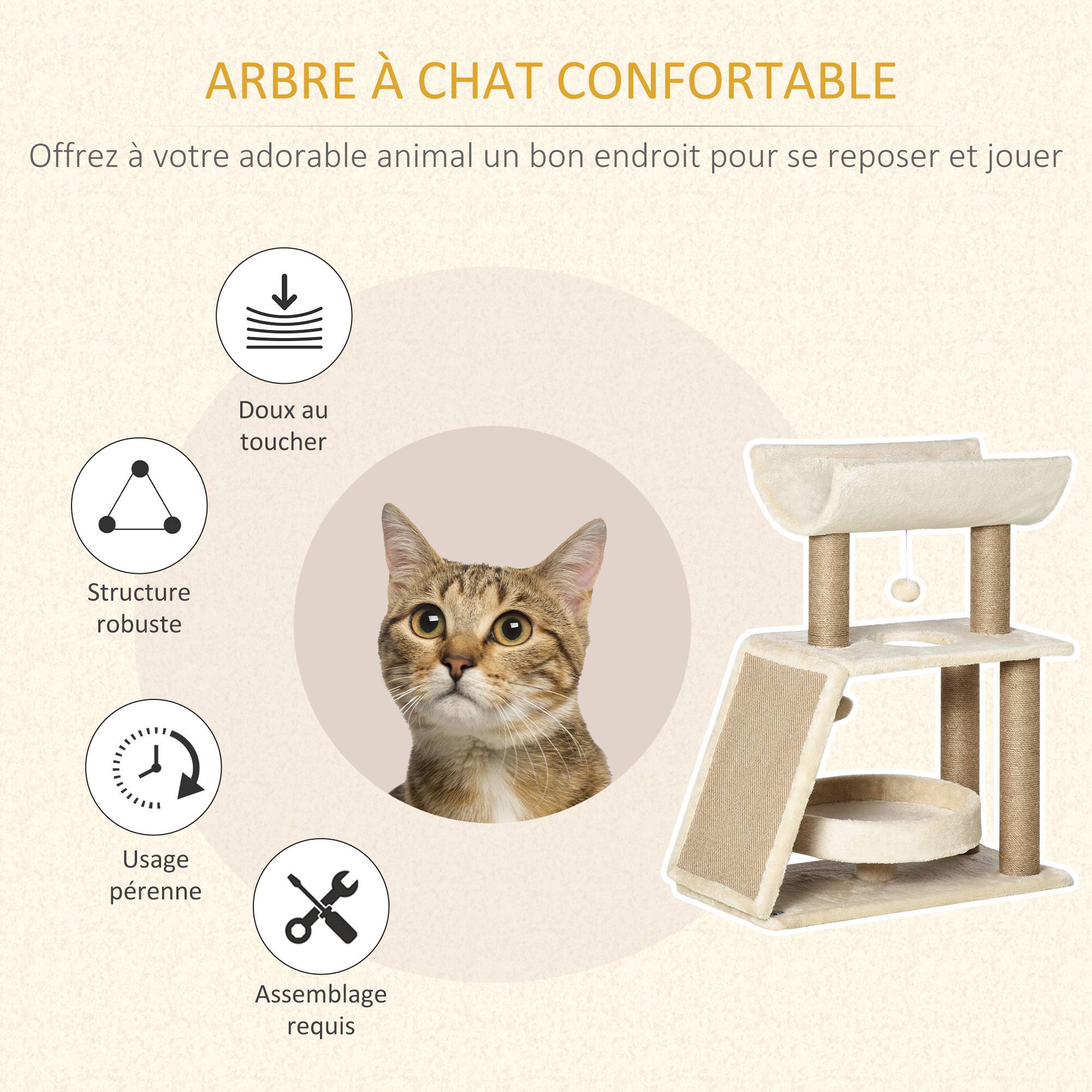 Sans Marque - Arbre à chats design cosy chic multi-équipements centre d'activités griffoirs grattoir plateformes brun clair - Image 6