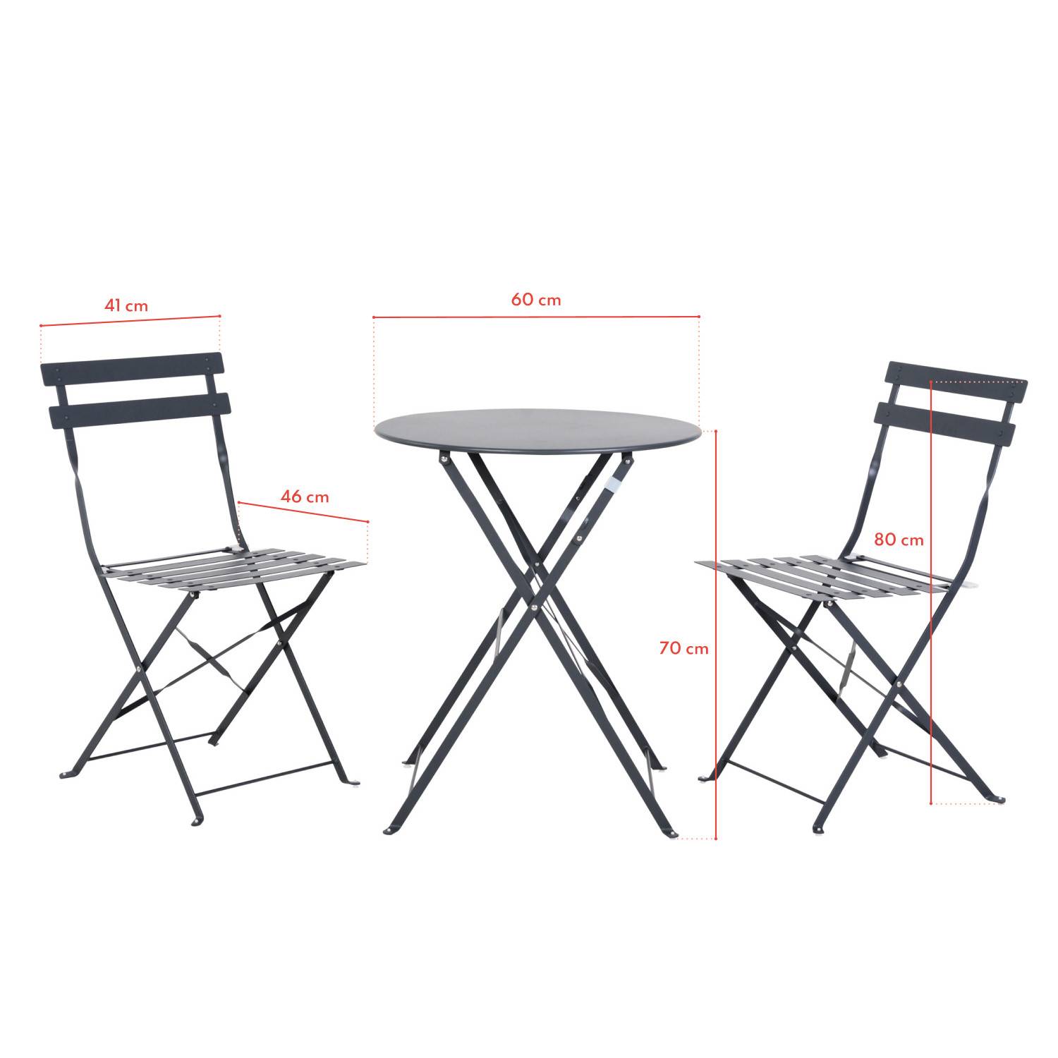 Avril Paris - Table et chaises pliantes bistrot balcon terrasse - 2 places - Anthracite - FLORE - Image 5