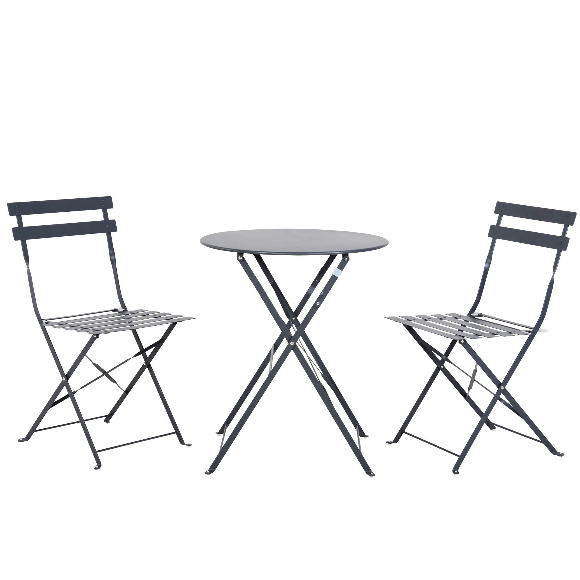 Avril Paris - Table et chaises pliantes bistrot balcon terrasse - 2 places - Anthracite - FLORE - Image 1