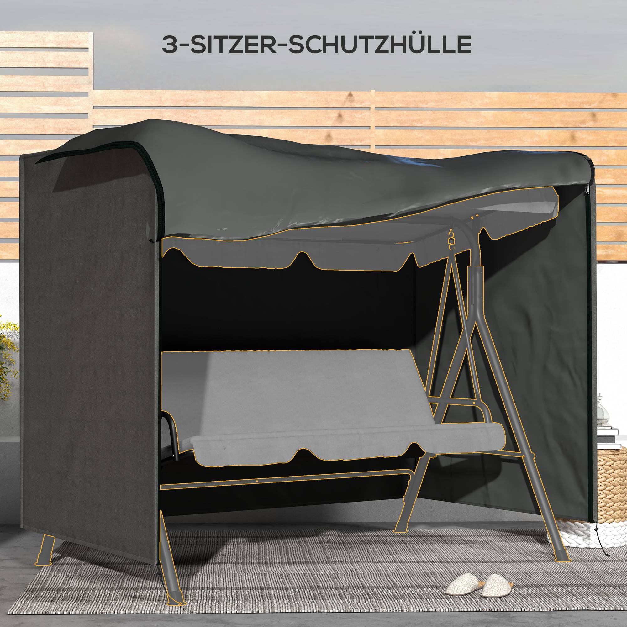 ComfortXL - Housse de protection pour balancelle de jardin tissu Oxford imperméable 205x124x164cm gris foncé - ComfortXL Outdoor Living - Image 7