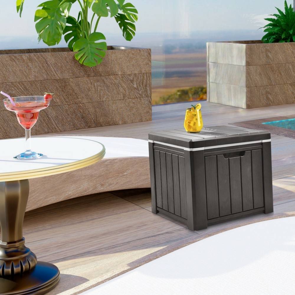 Glacière "ice cube" multifonction table ou tabouret effet bois 37 L - Image 5