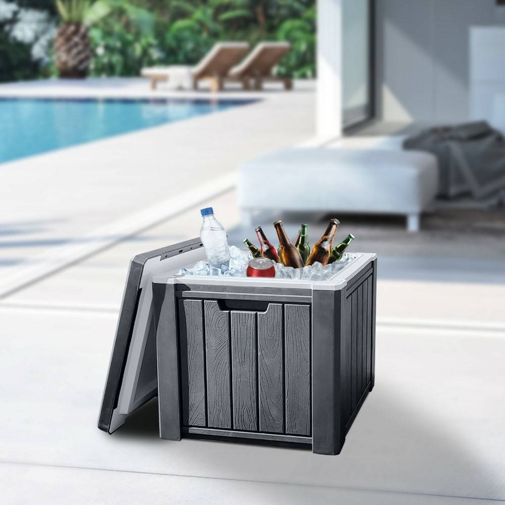 Glacière "ice cube" multifonction table ou tabouret effet bois 37 L - Image 4