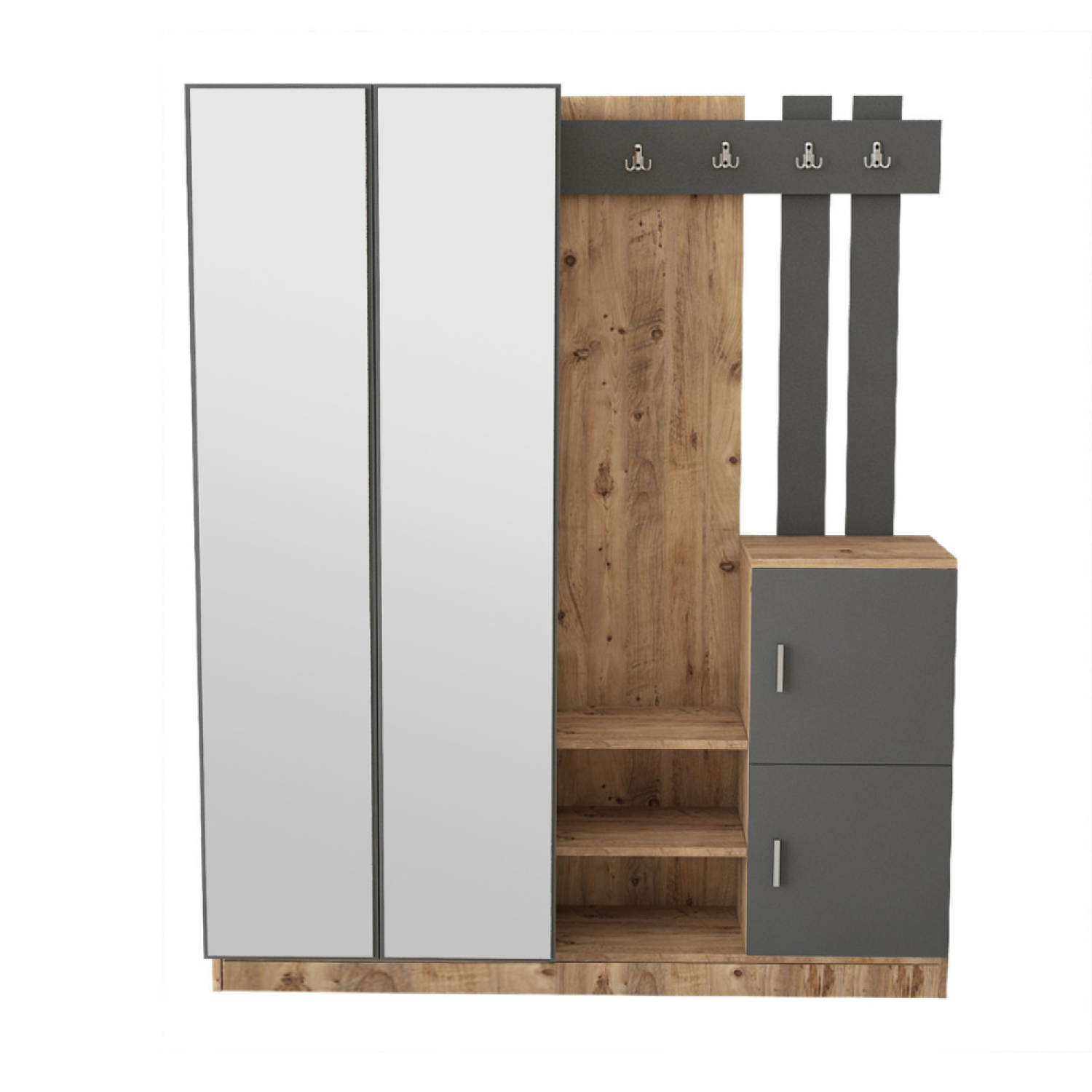 Concept Usine - Meuble d'entrée design bois et gris avec miroir ANKA - Image 1