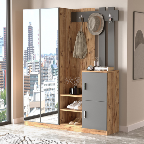 Concept Usine - Meuble d'entrée design bois et gris avec miroir ANKA - Image 2
