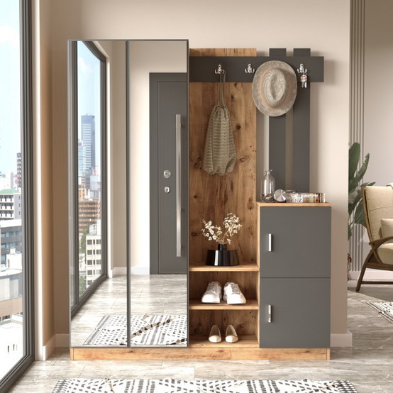 Concept Usine - Meuble d'entrée design bois et gris avec miroir ANKA - Image 3