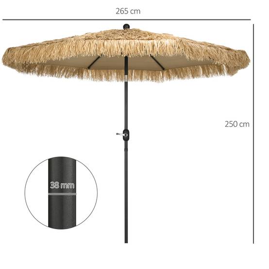 Parasol de jardin rond avec couverture en paille et manivelle, Ø265x250 cm, kaki - Image 5