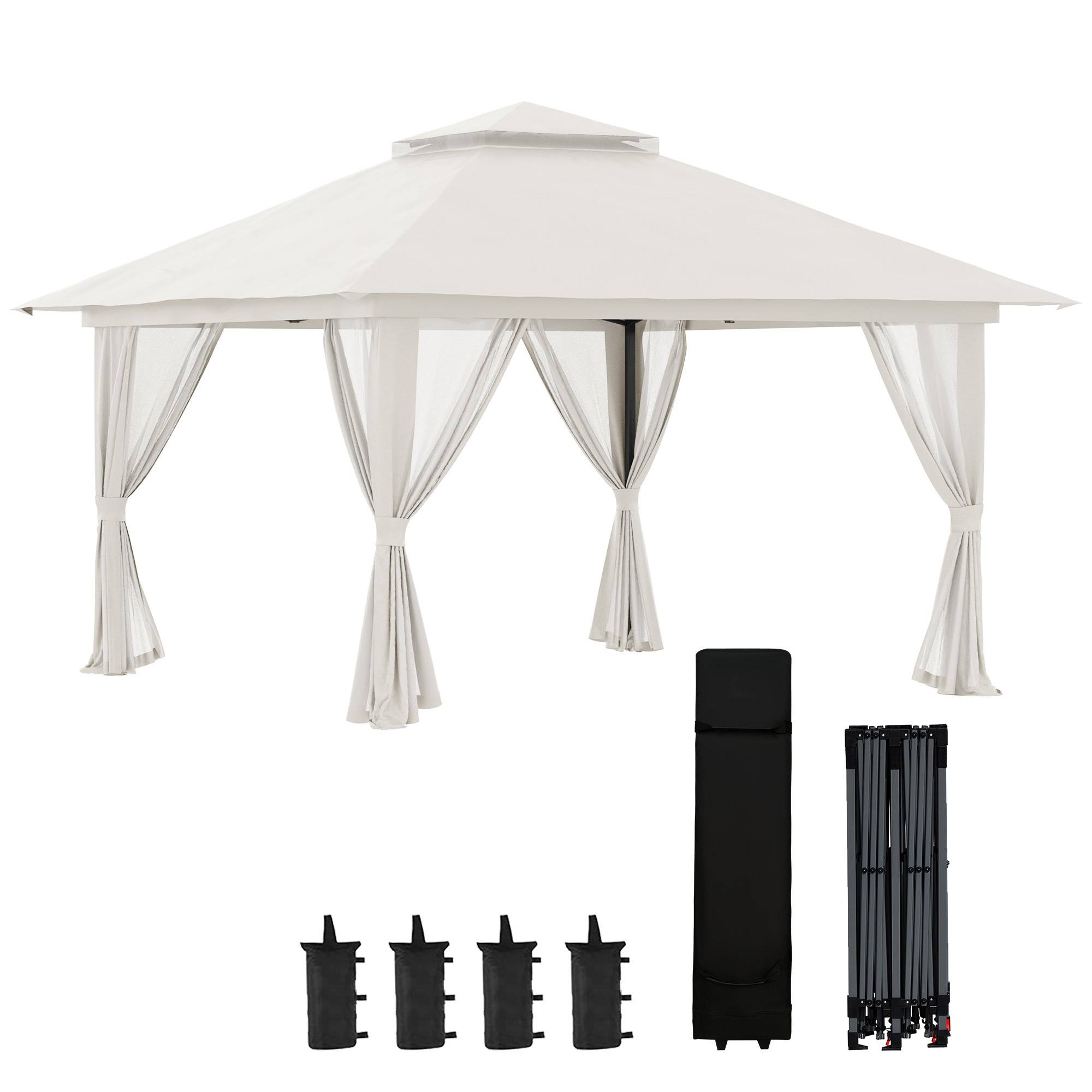 Tonnelle barnum de jardin pop-up pliant double toit protection UV 50+ avec 4 moustiquaires zippées 4 x 4 m Blanc - Image 1