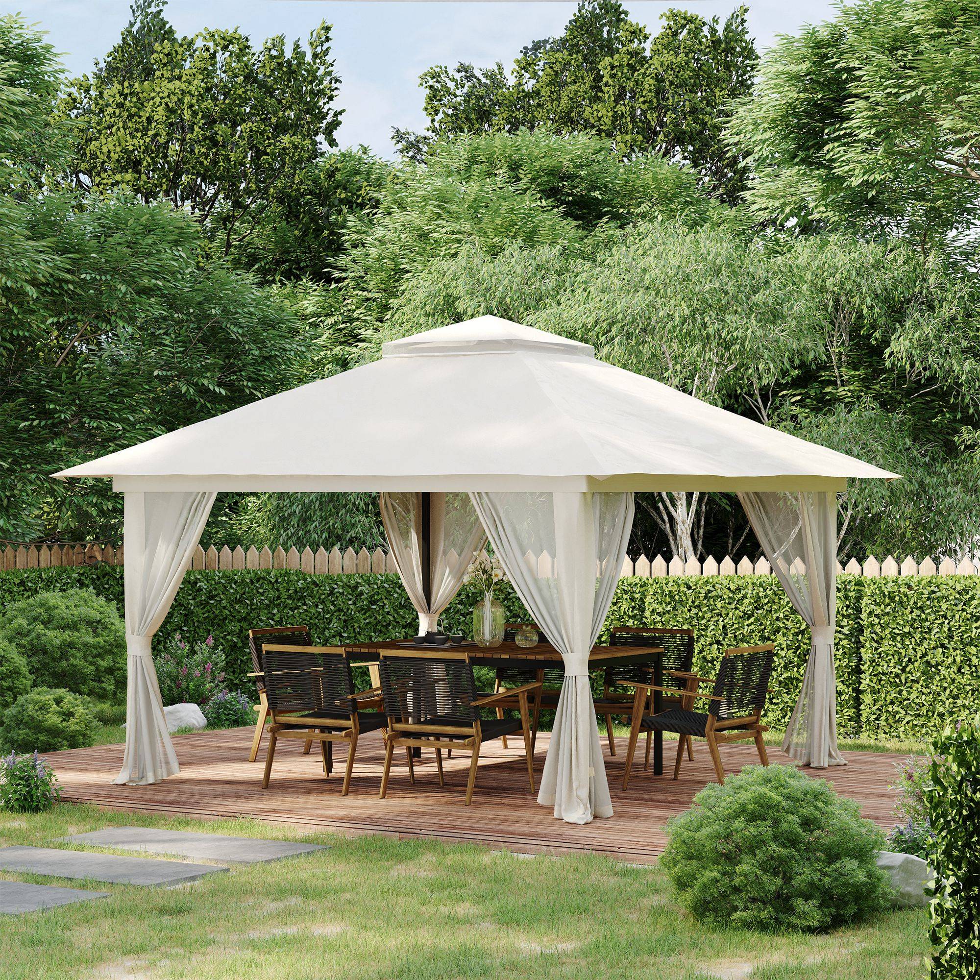 Tonnelle barnum de jardin pop-up pliant double toit protection UV 50+ avec 4 moustiquaires zippées 4 x 4 m Blanc - Image 4