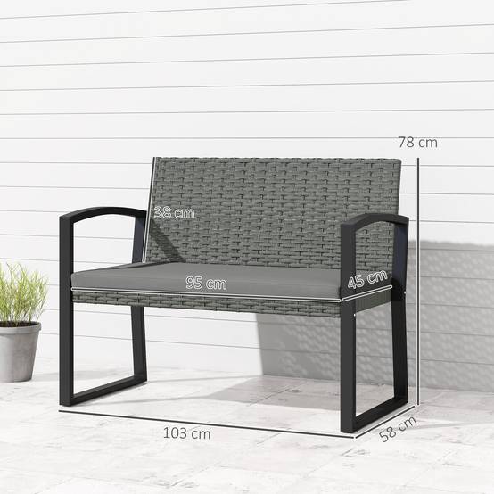 Outsunny - Banc de jardin 2 places - coussin - résine tressée PE et acier galvanisé - 103x58x78cm - gris et noir - Outsunny - Image 3