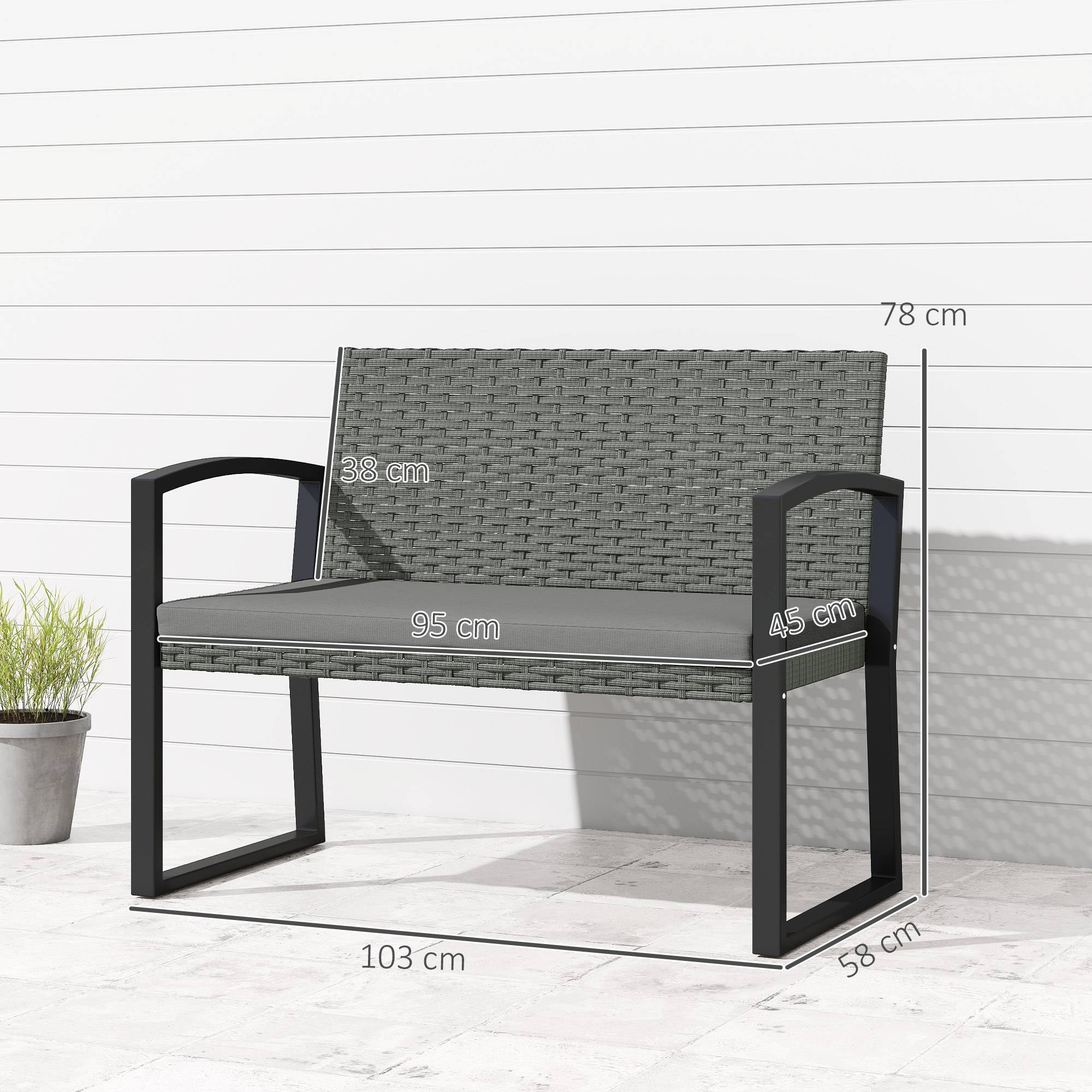 Outsunny - Banc de jardin 2 places - coussin - résine tressée PE et acier galvanisé - 103x58x78cm - gris et noir - Outsunny - Image 3
