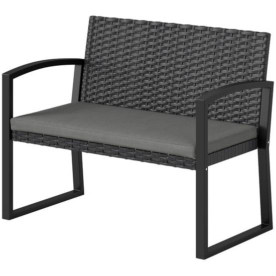 Outsunny - Banc de jardin 2 places - coussin - résine tressée PE et acier galvanisé - 103x58x78cm - gris et noir - Outsunny - Image 5