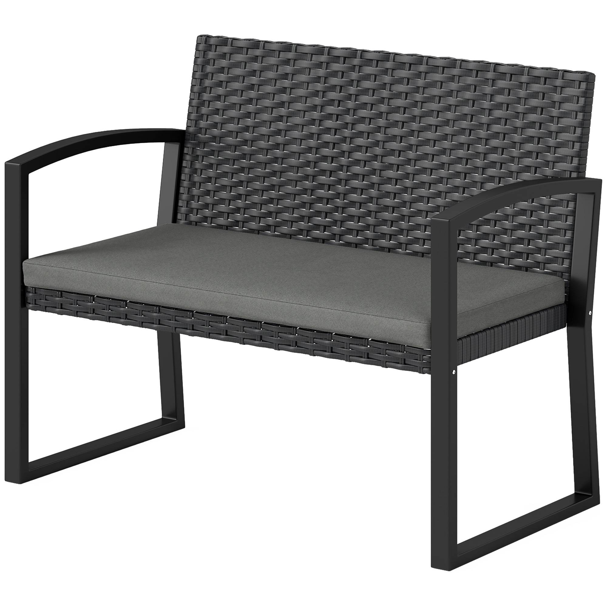 Outsunny - Banc de jardin 2 places - coussin - résine tressée PE et acier galvanisé - 103x58x78cm - gris et noir - Outsunny - Image 5