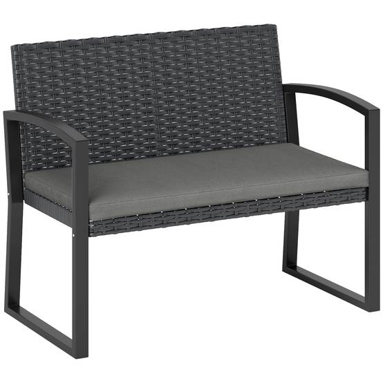 Outsunny - Banc de jardin 2 places - coussin - résine tressée PE et acier galvanisé - 103x58x78cm - gris et noir - Outsunny - Image 1