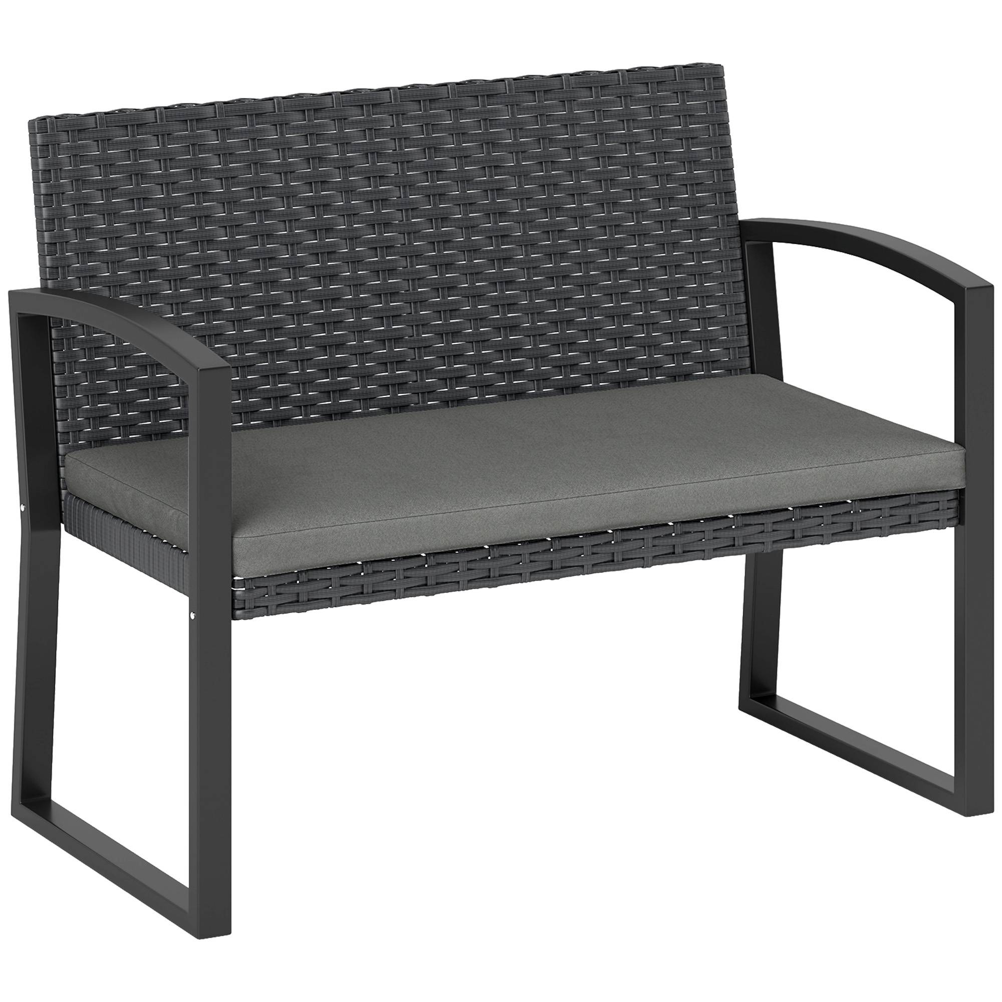 Outsunny - Banc de jardin 2 places - coussin - résine tressée PE et acier galvanisé - 103x58x78cm - gris et noir - Outsunny - Image 1