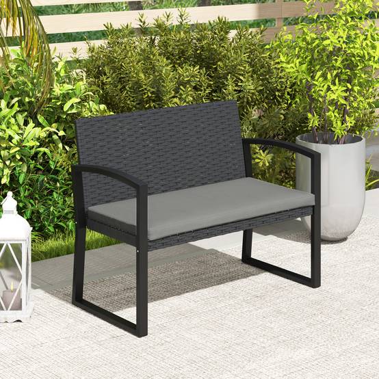 Outsunny - Banc de jardin 2 places - coussin - résine tressée PE et acier galvanisé - 103x58x78cm - gris et noir - Outsunny - Image 2