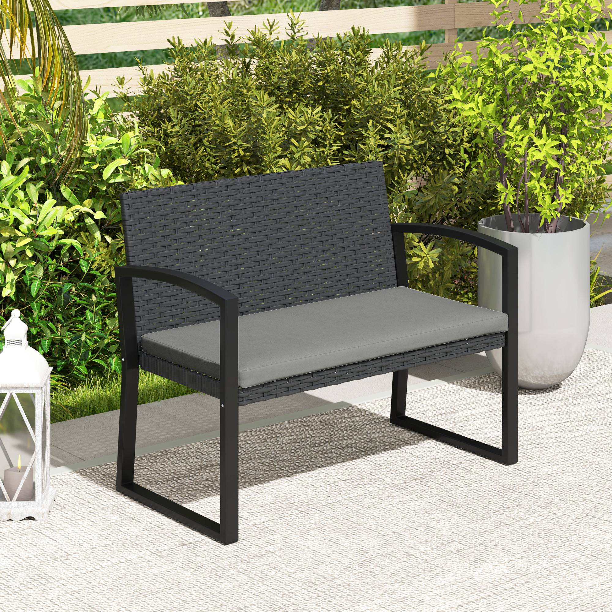 Outsunny - Banc de jardin 2 places - coussin - résine tressée PE et acier galvanisé - 103x58x78cm - gris et noir - Outsunny - Image 2