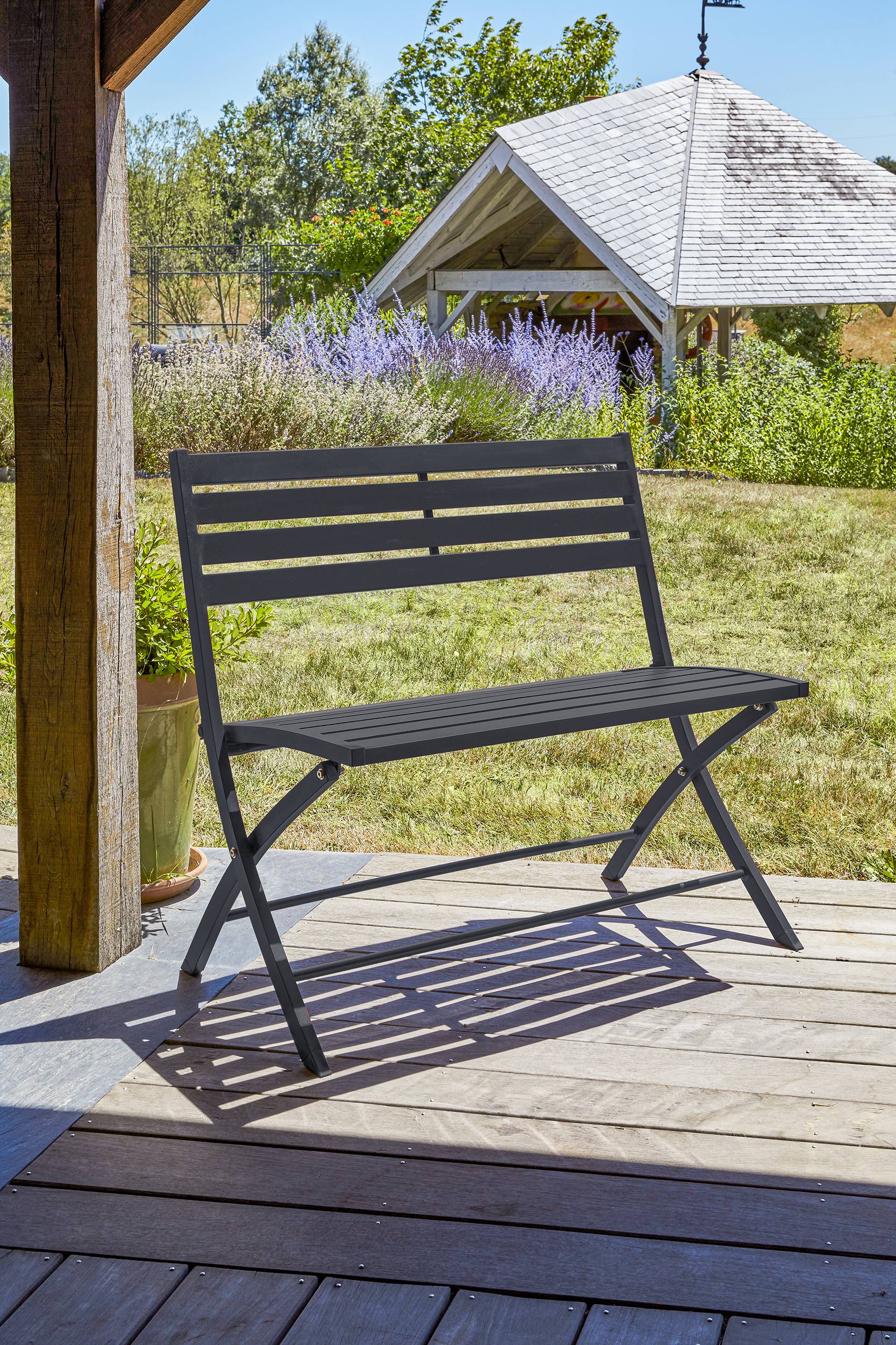 Banc de jardin pliant en aluminium  - Gris anthracite - MARIUS - Image 1