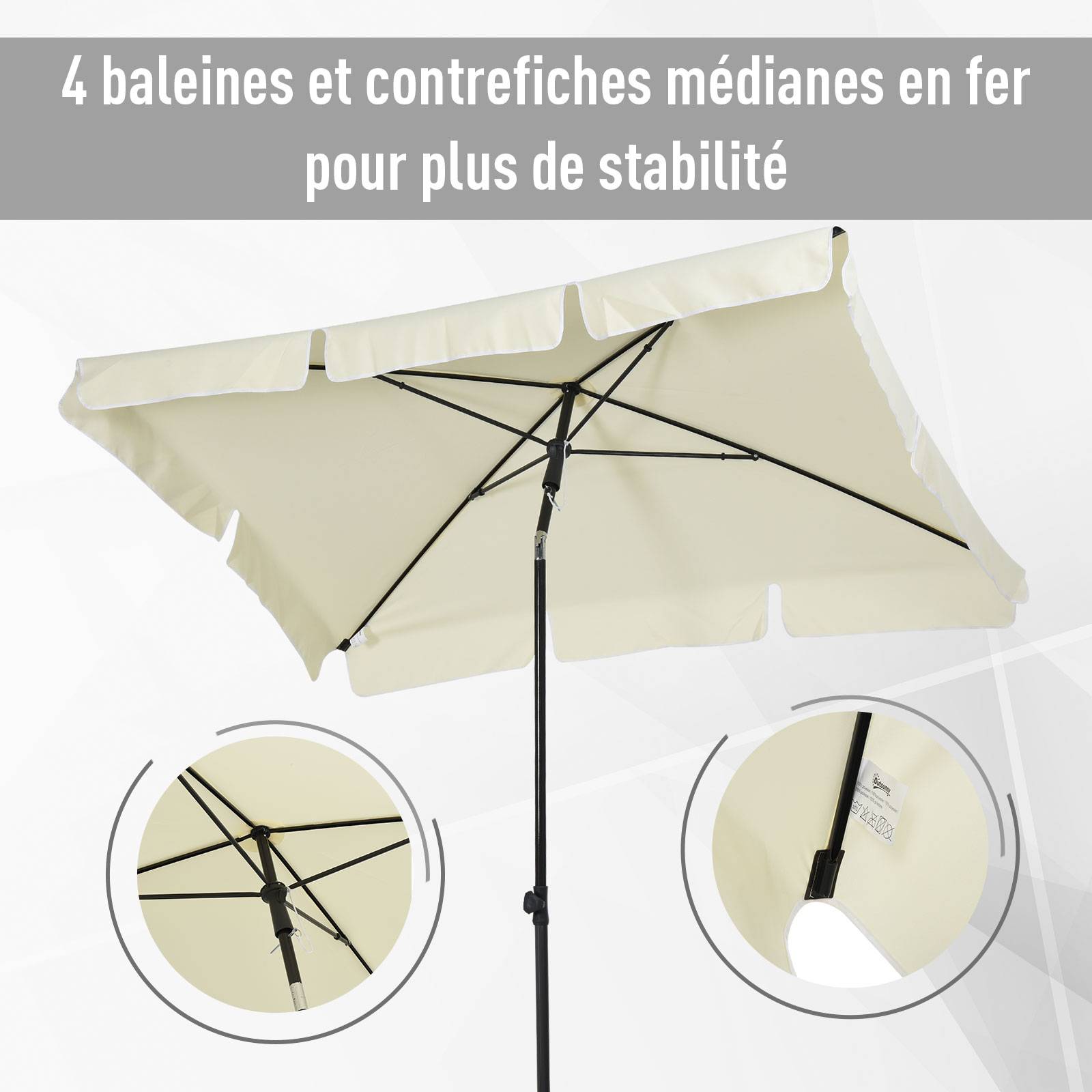 ComfortXL - Parasol droit rectangulaire aluminium jardin balcon inclinable 198x130cm beige - ComfortXL Outdoor Living - Image 10