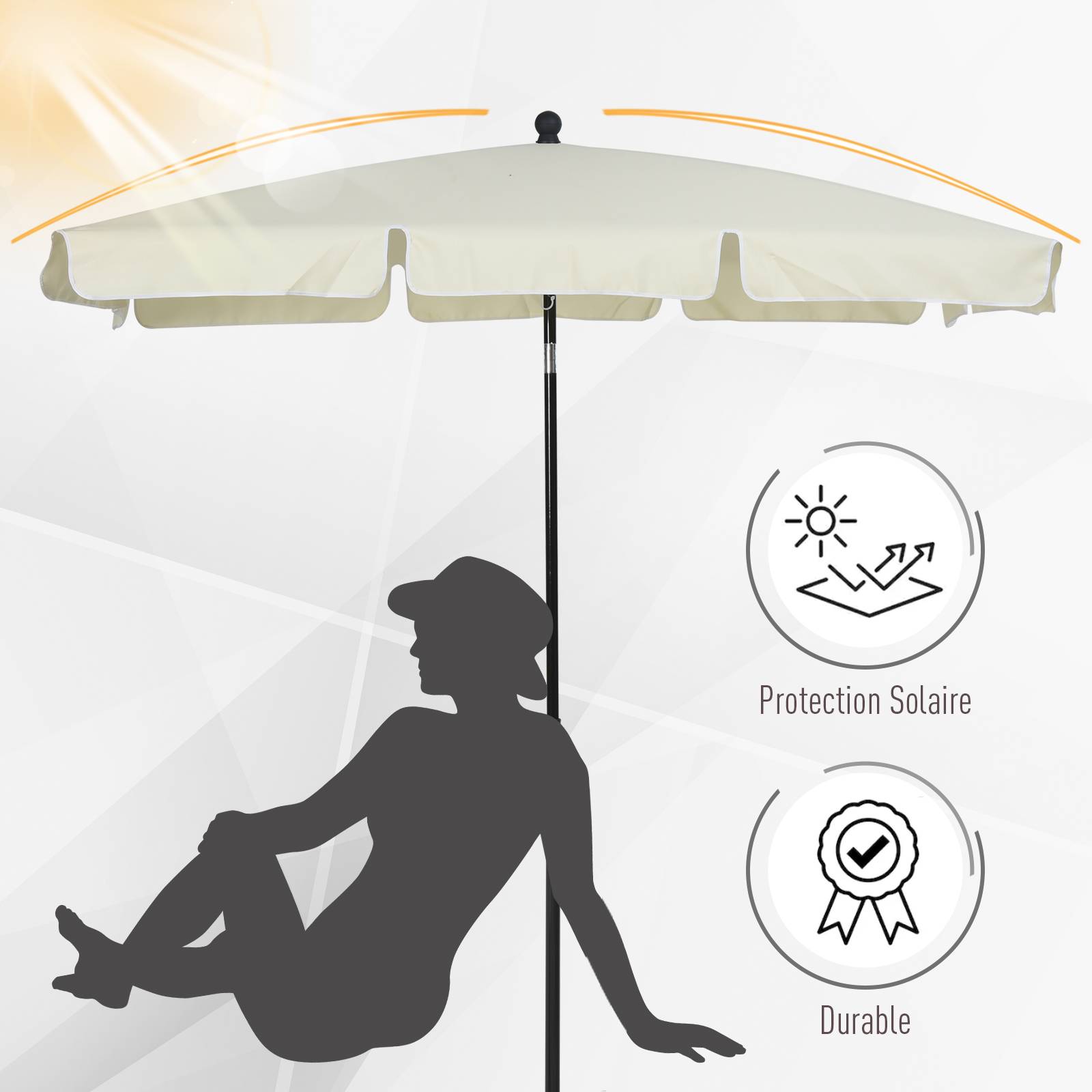 ComfortXL - Parasol droit rectangulaire aluminium jardin balcon inclinable 198x130cm beige - ComfortXL Outdoor Living - Image 6