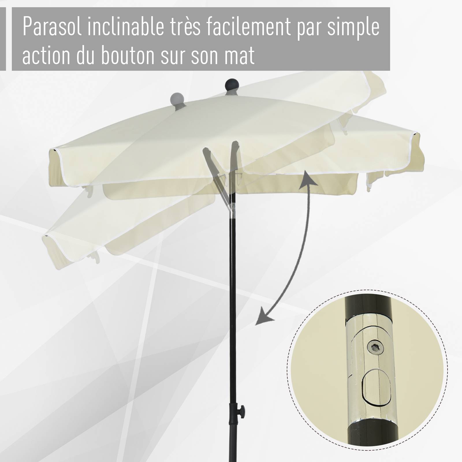 ComfortXL - Parasol droit rectangulaire aluminium jardin balcon inclinable 198x130cm beige - ComfortXL Outdoor Living - Image 7