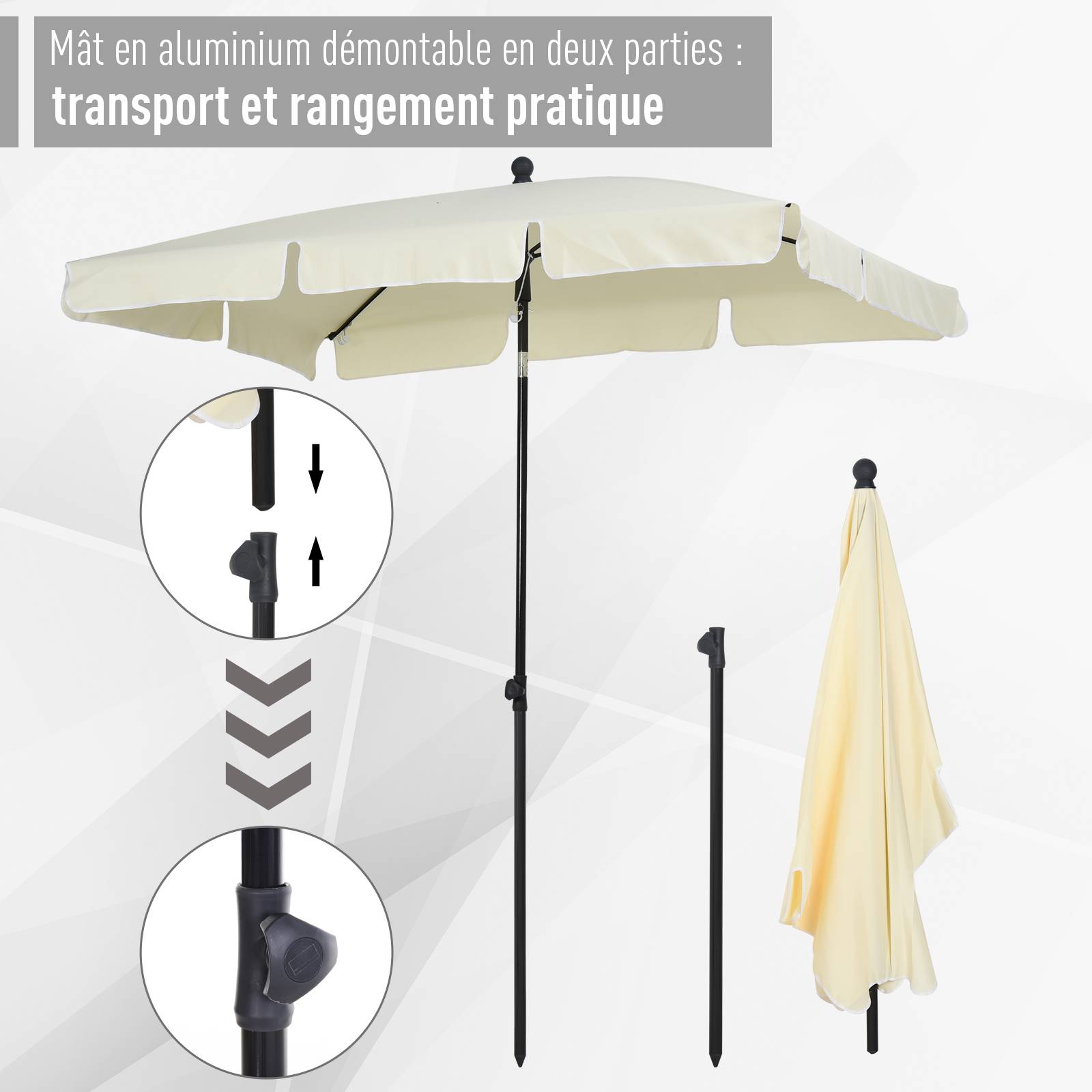 ComfortXL - Parasol droit rectangulaire aluminium jardin balcon inclinable 198x130cm beige - ComfortXL Outdoor Living - Image 8