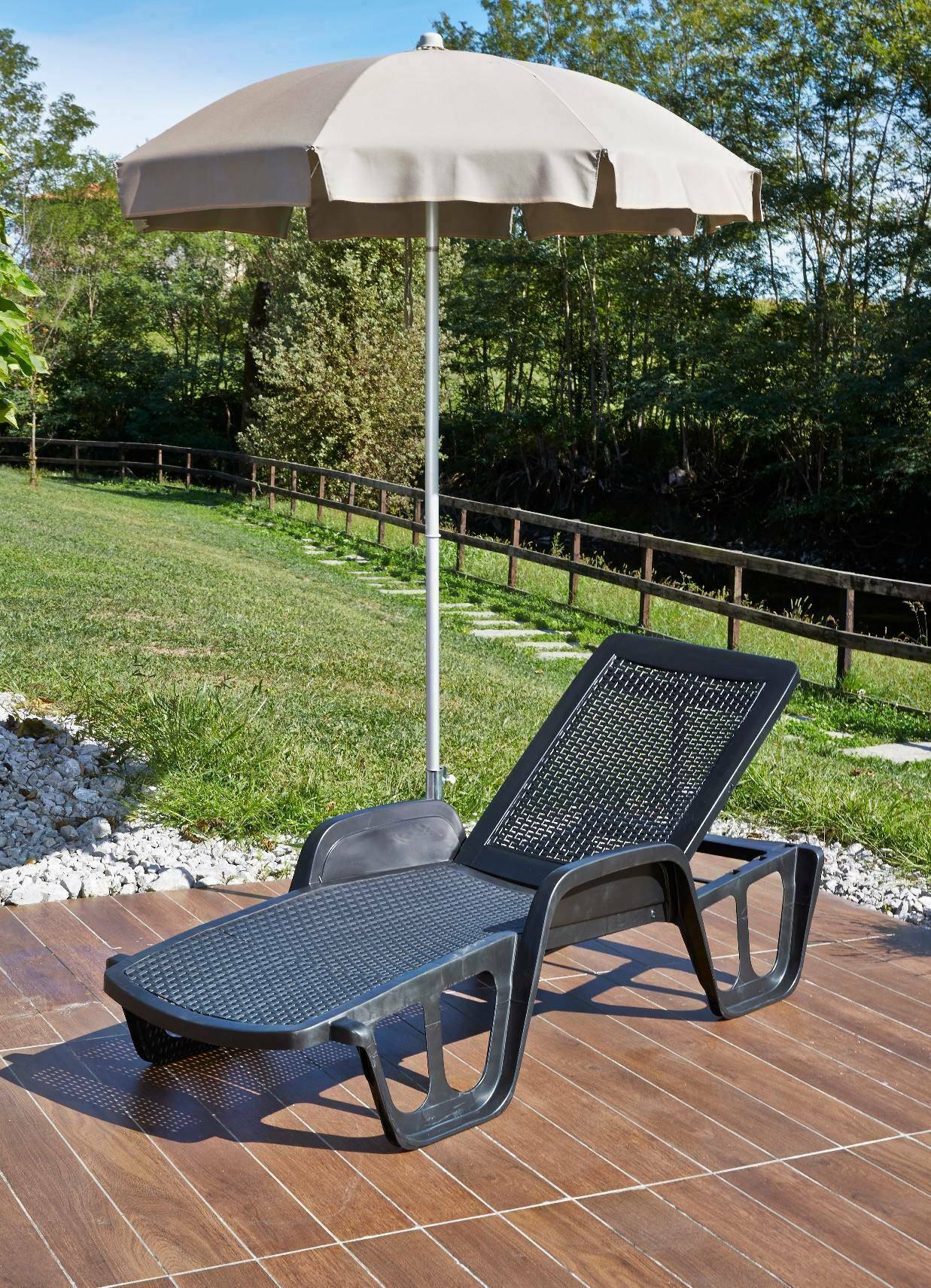 Dmora - Bains de soleil Dinite, Chaise longue de jardin réglable avec accoudoirs, Chaise longue d'extérieur, 192x71h100 cm, Anthracite - Dmora - Image 2